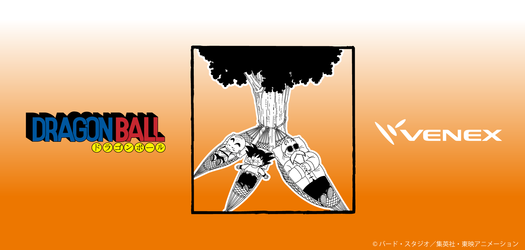 DRAGON BALL × VENEX ─ 木陰のハンモックで休む悟空・クリリン・亀仙人の描きおろしイラスト
